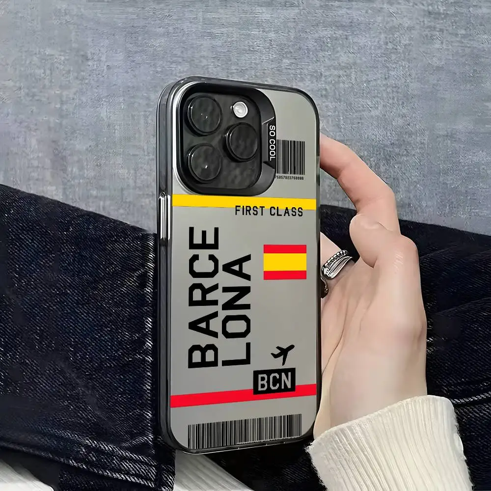 اسبانيا طائرة السفر تذكرة جراب هاتف آيفون 16 15 14 13 12 11 زائد برو ماكس متعدد الألوان أورورا الليزر للصدمات فوندا غطاء #1
