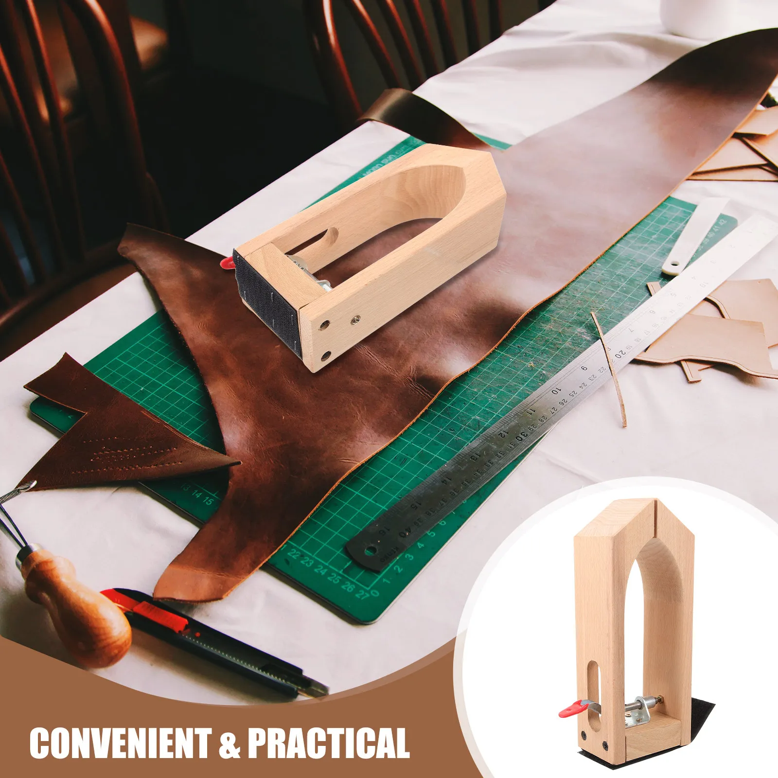 

Wooden Sewing Sturdy Wood Adjustable Rotation Clamp Wrapped Top Stitching Tool for Craft