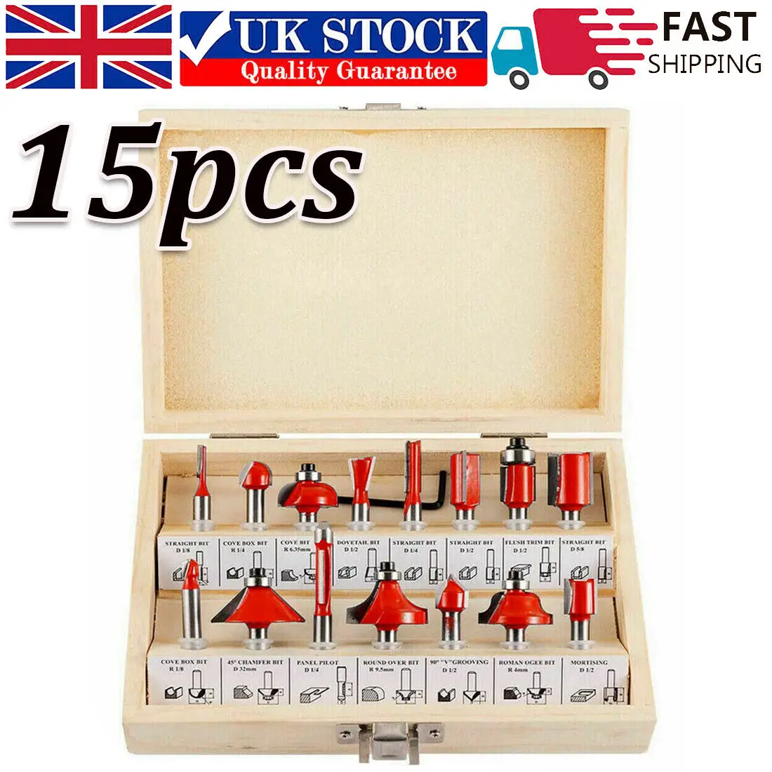 15x Tungsten Carbide Tipped TCT Router Bits 1/4