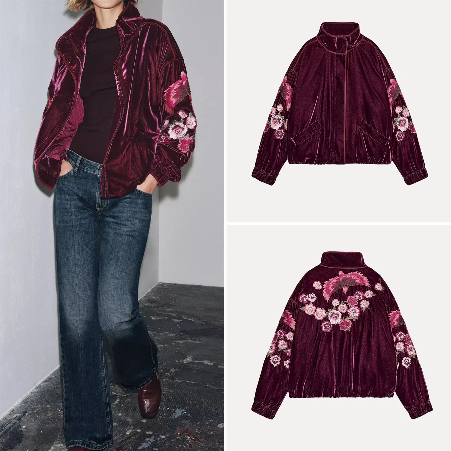 Ele Geborduurde Gewatteerde Jaet Dames Faion 2025 Nieuwe Collectie Veelzijdige Pendelen Sle Lange Sve Ritssluiting Jas