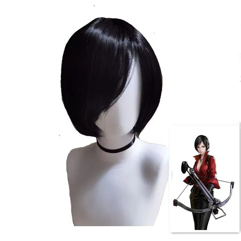 

Women Men Hair for Mikasa Ada Cosplay Wigs Short Straight Black Anime Party Halloween Costume Wigs Evil