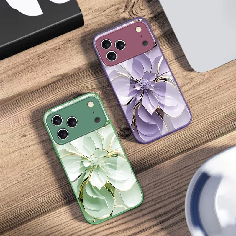 Elegant purple flowers For iPhone 17 Air 16 E 15 14 13 Plus 12 mini 11 17 Pro Max XR Xs Max 16E 7 8 Tempered Glass Phone Case - view 4