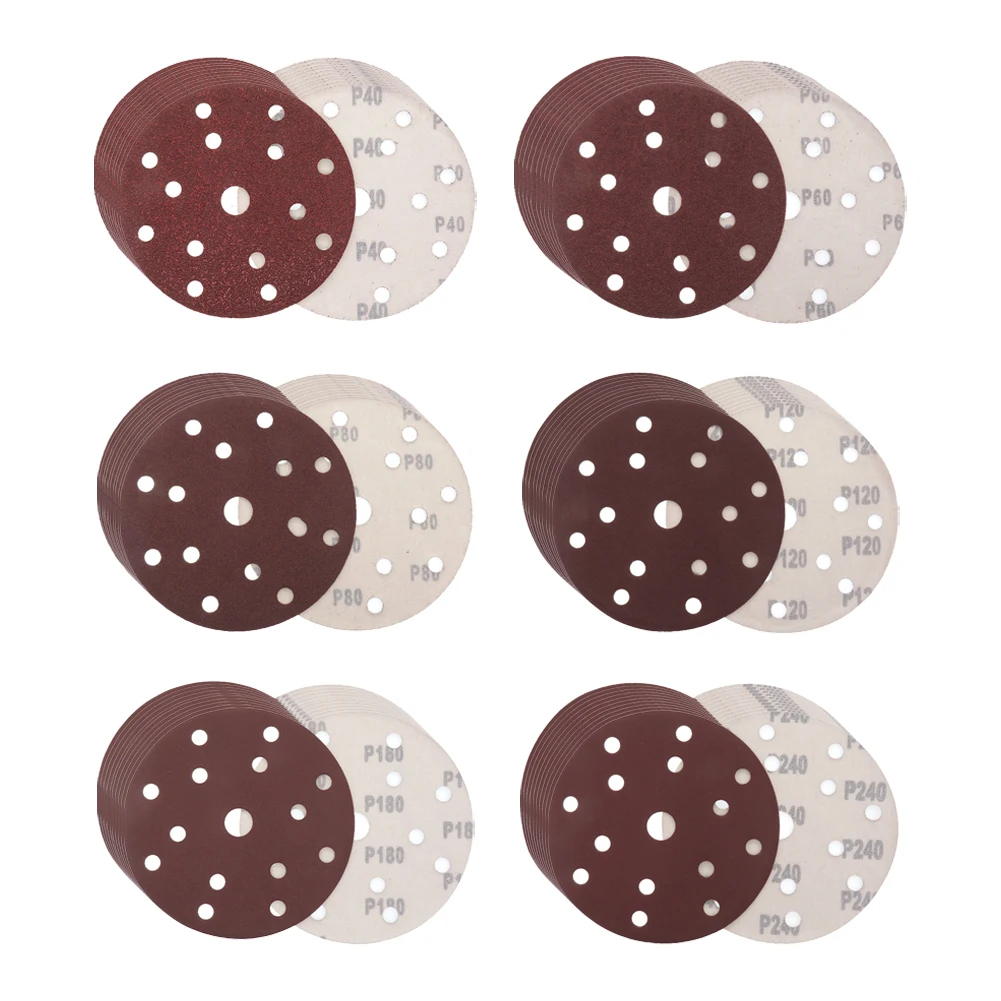 

60pcs 15 Hole Sandpaper Disc Sanding Disc Paper-based Flocking Self-adhesive 150mm Sanding Discs Assorted Grits For Woodworking