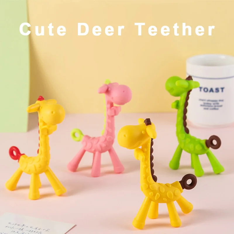 Baby Deer Teether Toy Glue Giraffe Set Ring Deer Love Cute Animal Molar Relief Teething Discomfort Soft Silicone view 2