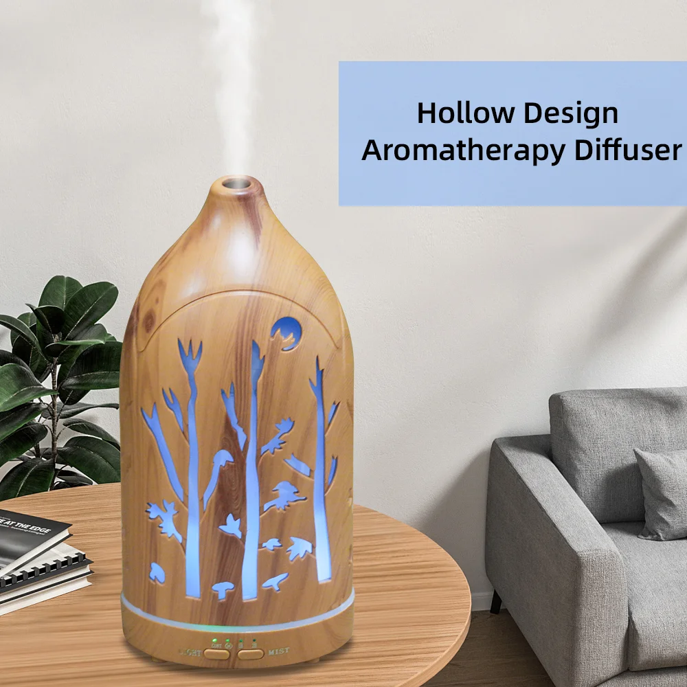 Dyfuzor olejków eterycznych do aromaterapii z 7-kolorowym LED-owym światłem nocnym, ażurowy nawilżacz, ultra cichy do spania i relaksu.