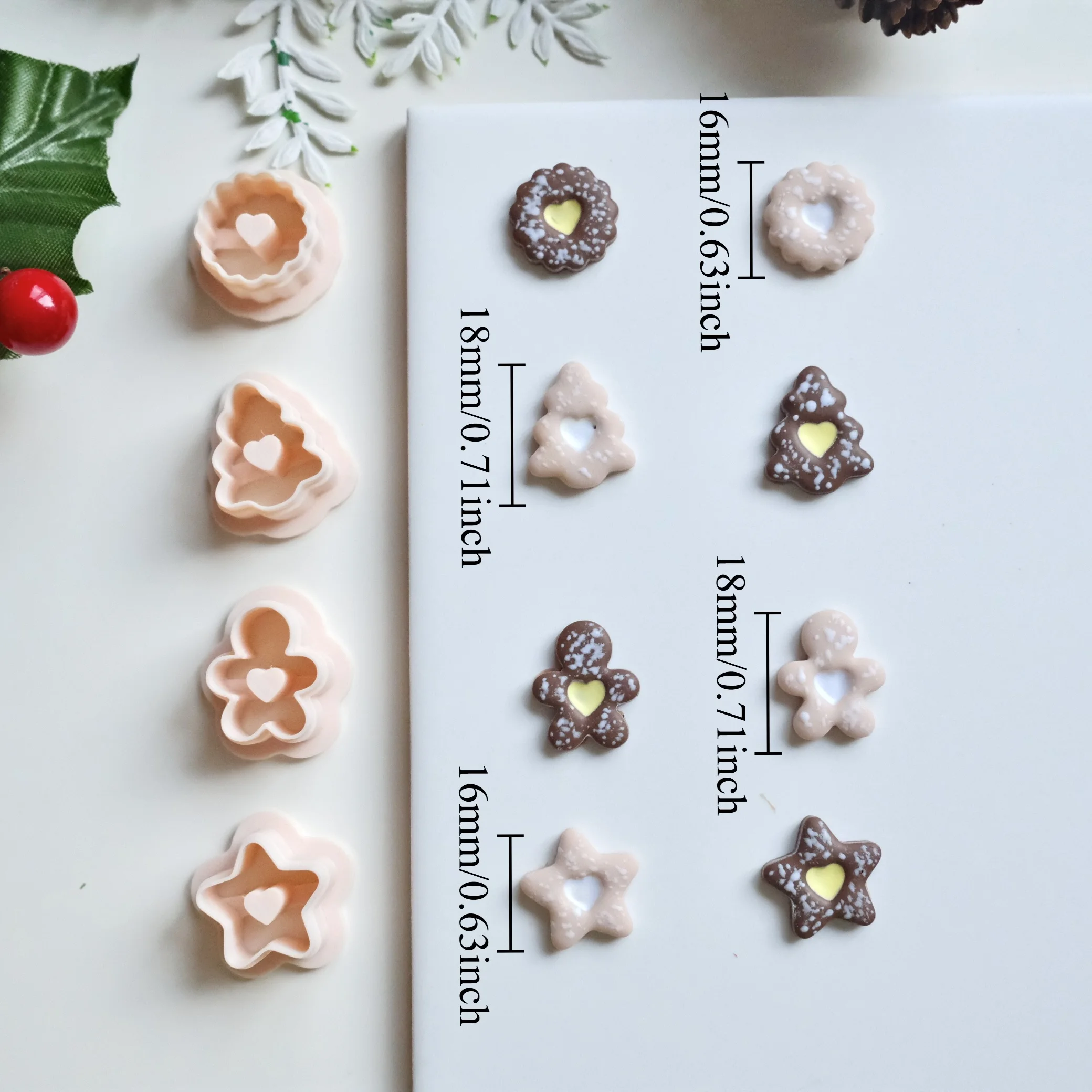 Christmas Hollow Gingerbread Man Tree Star Scalloped Circle with Heart Shape Clay Cutters for Pendant Earrings & Jewelry Making