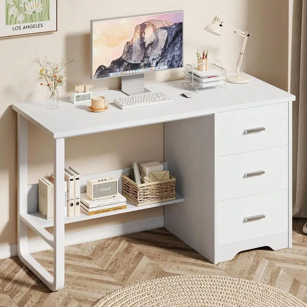 

desk office computer desk tableHome Office Desk With 3 Drawers, Computer Desk For Bedroom, Study Desk For Kids With Bottom Stora