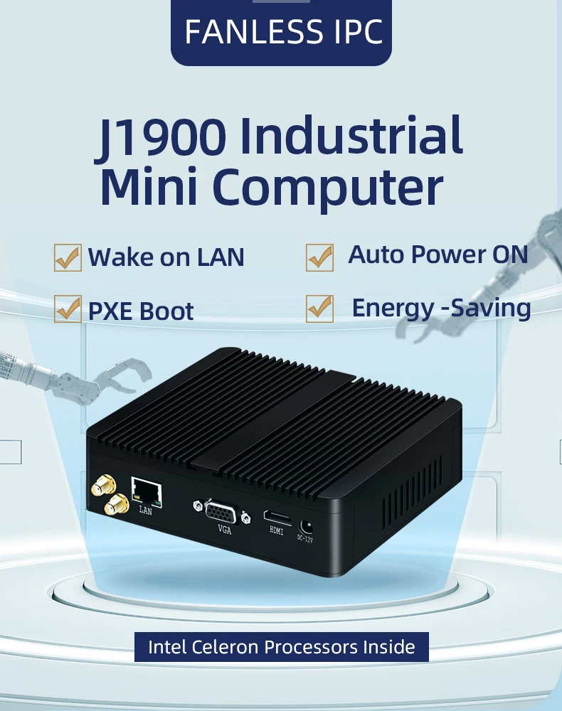Xcy fanless mini pc intel celeron j1900 quad núcleos gigabit