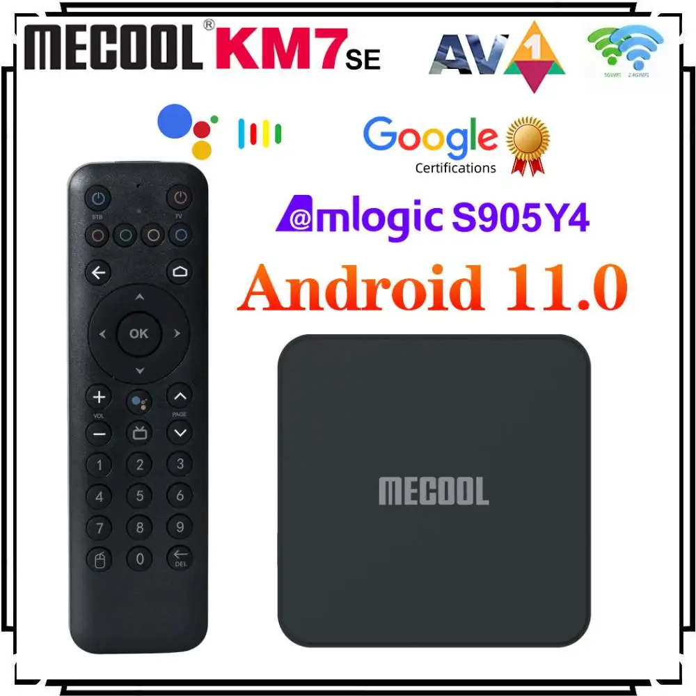 Mecool KM7 SE TV Box Android 11 ATV Google معتمد LPDDR4 2GB RAM 32GB Dual Wifi BT5.1 يدعم AV1 Youtube 4K Set Top Box