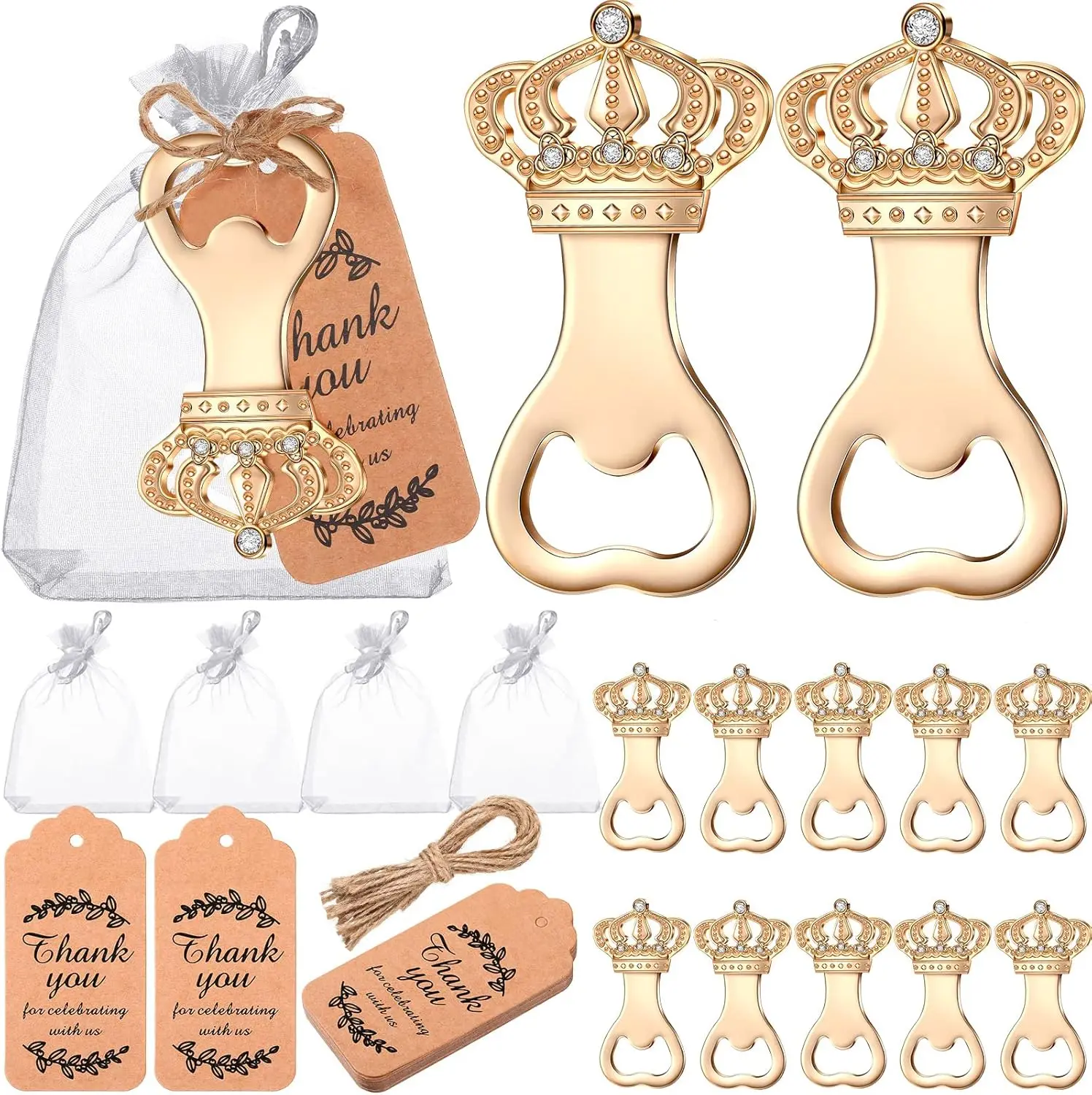 

50Pcs Popping Bottle Opener Baptism Baby Shower Return Favors for Guests Wedding Decorations and Souvenirs with Organza Bag Tags