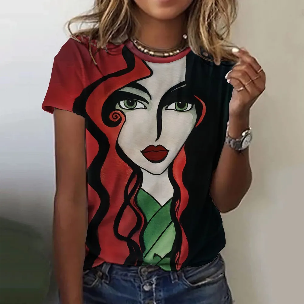 Summer Abstract Face 3d Print T-Shirt Women Short Sleeve Tshirts Harajuku Streetwear Tees Oversized Y2k Tops Girls Clothing 2024