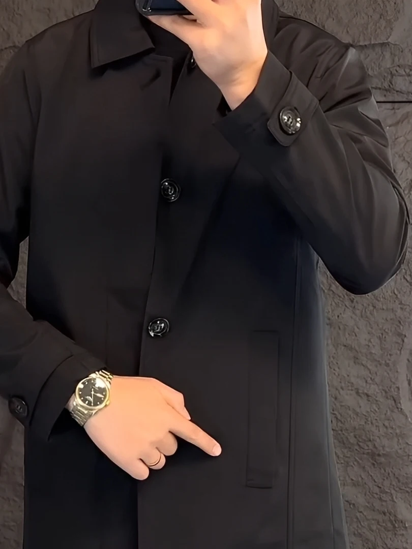 

Men's Slim Fit Comfortable Sli Jaet 2025 Autumn New Faion Trendy Simple Outerwear Polyester Fiber Long Sve Coat