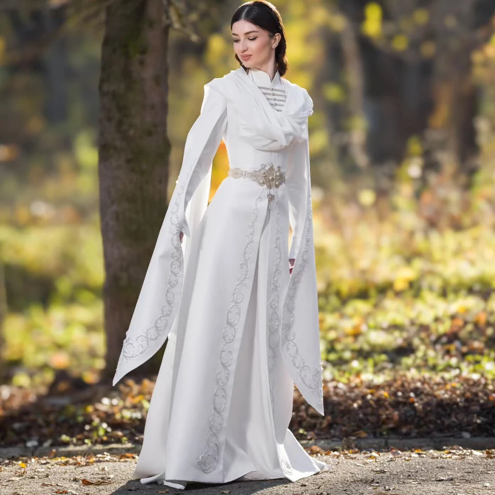 

Мусульманские гражданские свадебные платья Платье невесты с высоким воротом и длинными рукавами Классическое белое исламское свадебное платье по индивидуальному заказу robe de mariée