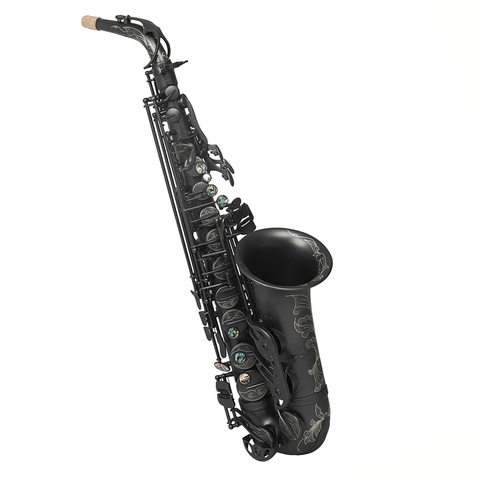 OEM Product Handmade Engraving on Body Black Nickel Matte Saxophone Alto with Abalone Touch Key