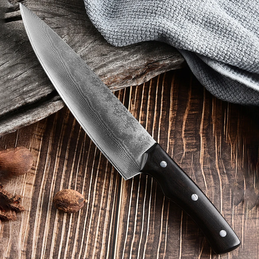 Chef Knife Wood Handle Damascus Steel Blade Sharp Cleaver Fish Meat Slicing Vegetables Professional Kitchen Knives Cooking Tools