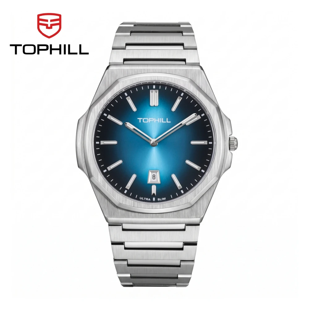 TOPHILL 38,5 mm Ultra Slim Miyota 9U15 2-Zeiger-Quarzuhr Herren-Armbanduhr Sunray-Zifferblatt C3 leuchtend 5ATM wasserdicht Saphir TW103G