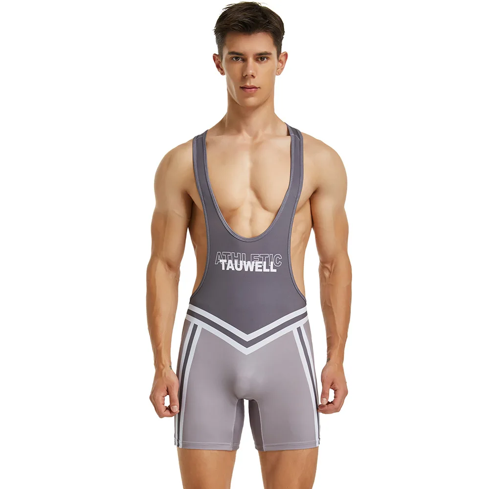 Men Bodysuit One-piece Vest Wrestling Singlet Bodybuilding Jumpsuit Shorts Gym Fitness Workout Undershirts