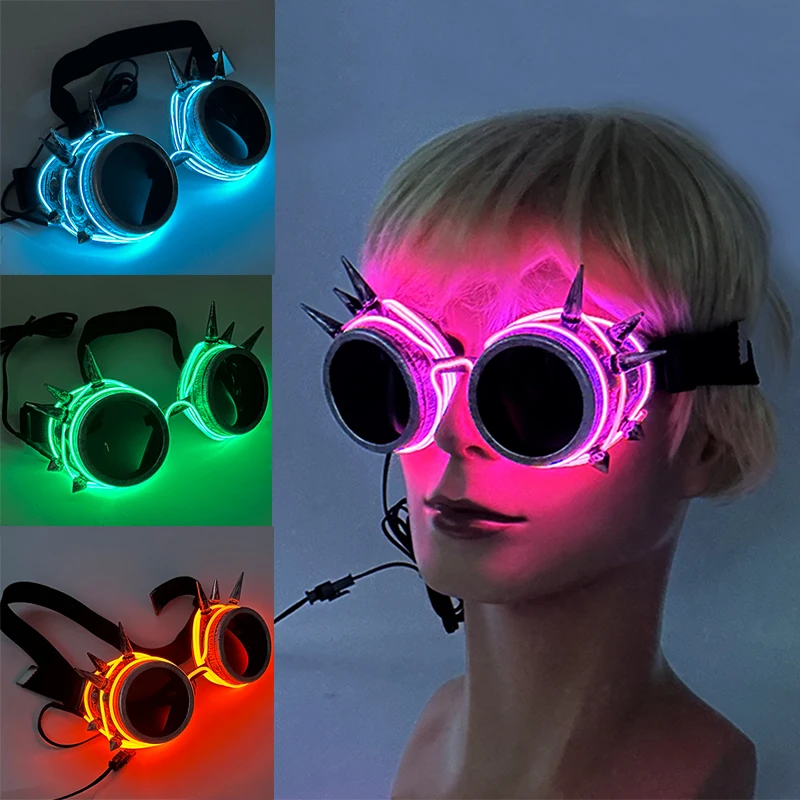 Luminous Fluorescent Glasses LED Glowing Party Supplies Steampunk Glasses With Lights Flashing Neon Goggles Glasses Club Props