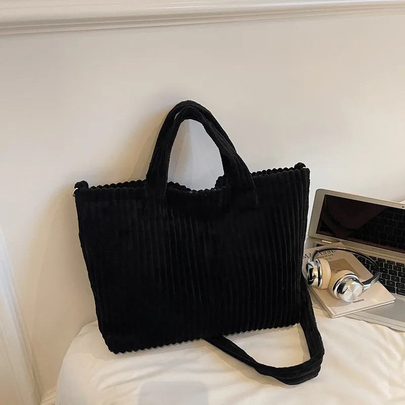 

2025 Corduroy Tote Bag for Women Vintage Lightweight Multi-way Shoulder Crossbody Purse, Retro Chic Large Capacity Bag for Work