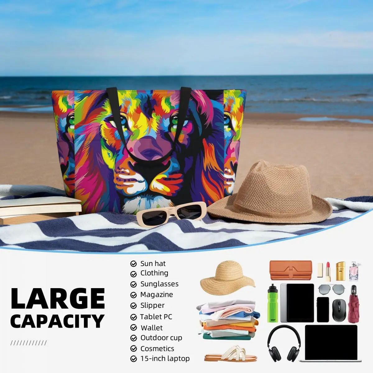 بانكسي قوس قزح الأسد الكتابة على الجدران البوب الفن اللوحة حقيبة حمل على الشاطئ حقيبة رياضية رياضة اليوغا واق من المطر حقيبة حمل كبيرة المرأة حقيبة سفر حقيبة اللياقة البدنية #5