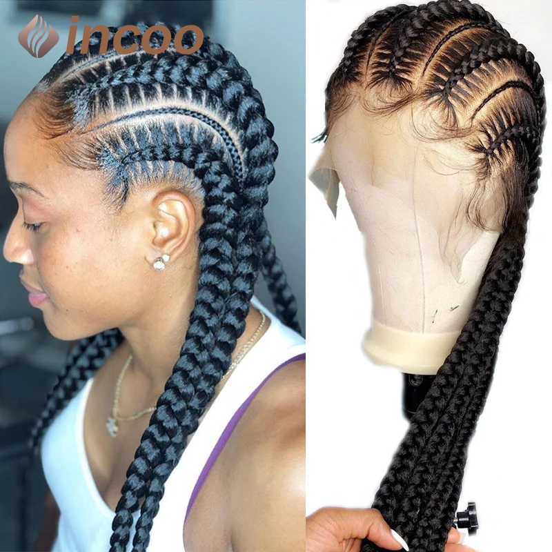 

Knotless Cornrow Braided Wigs for Black Women Synthetic Jumbo Braided Full Lace Frontal Wigs Knotless Goddess Box Braids Wigs