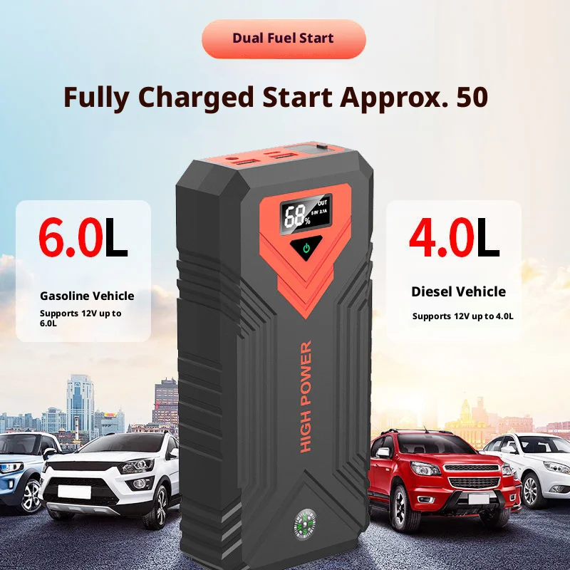 12V Car & Truck Jump Starter — High Capacity Battery Booster, Emergency Rescue Tool for Dead Battery, Portable Power Bank