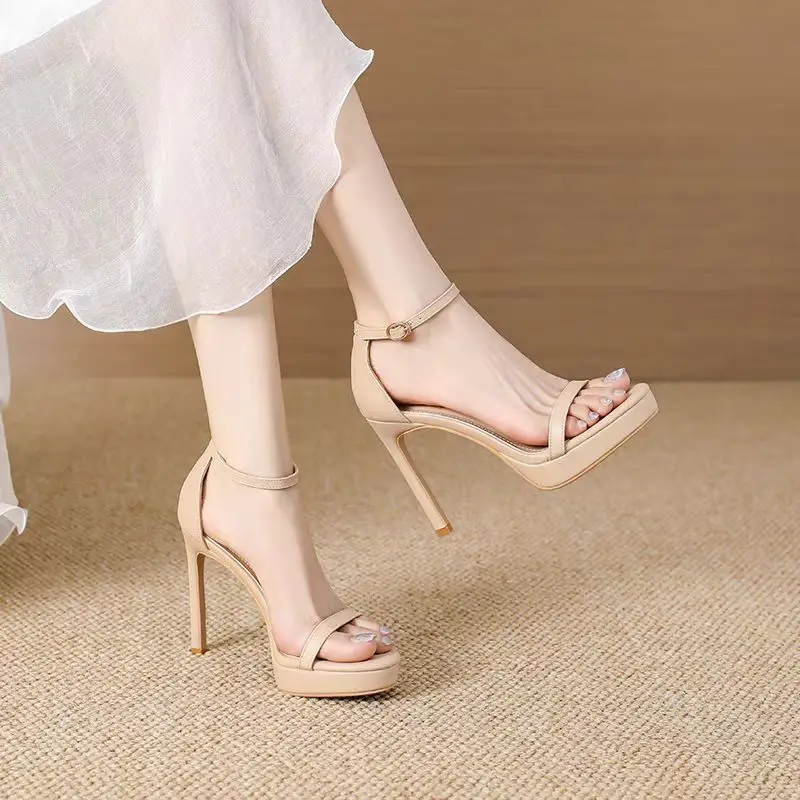 

Hot Sale Of The Season Sexy Trendy High Heels Sandals Women's round Toe PU Material Silver Color Waterproof Platform Thin Heel