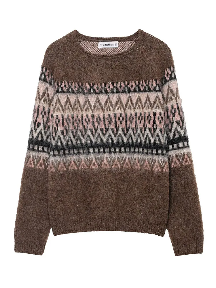 

HH женский повседневный свободный осенний пуловер женский модный жаккардовый свитер с круглым вырезом простой универсальный топ с длинным рукавом элегантный топ