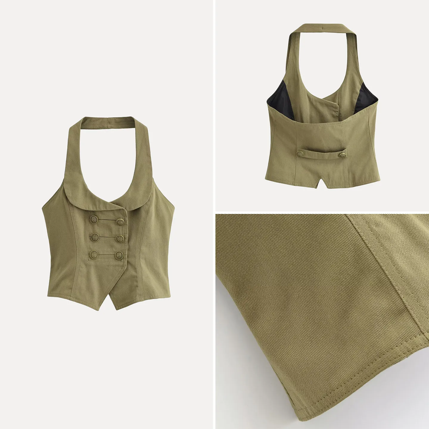 Fashionable Backless Shirt Women's Autumn Wear Napoleon Button Open Front Neck Hanging Design Classic Style Casual Outerwear