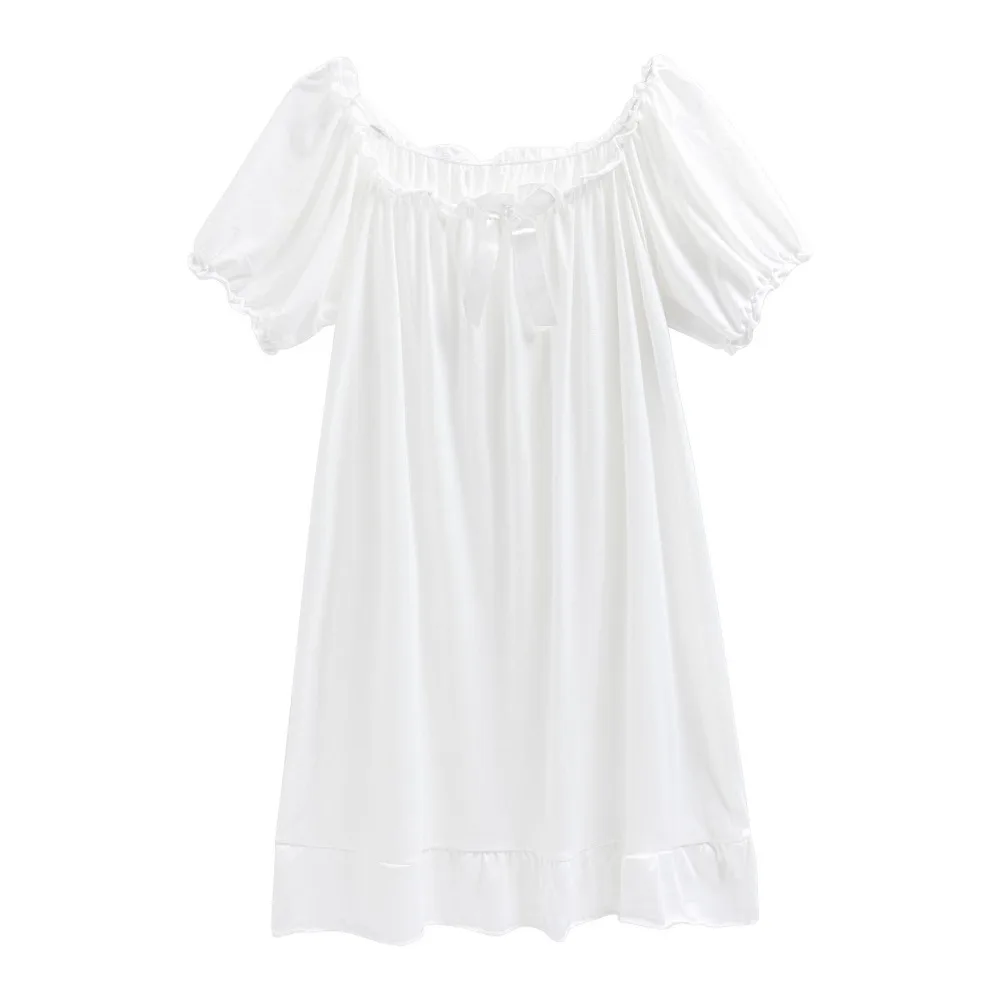 

Sweet Bowknot Women's Pajama Dress Loose Home Wear Ruffle Nightdress Sleepwear Short Sleeve Princess Nightgown Home