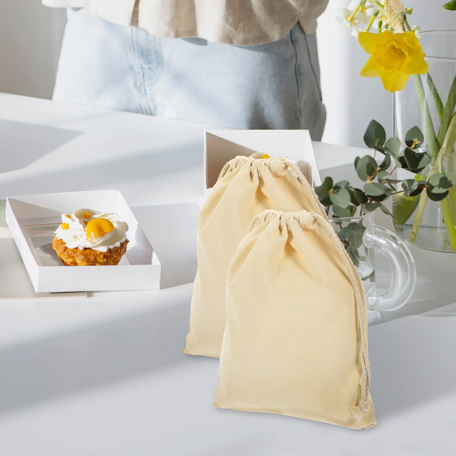 

5Pcs Canvas Drawstring Bags Blank Cotton Storage Bags DIY Painting Multifunctional Drawstring Pouches for Craft Gift Making