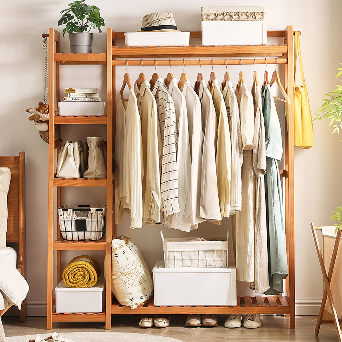 Voltsify Bamboo Bedroom Garment Clothes Rack Brown 110cm &130cm