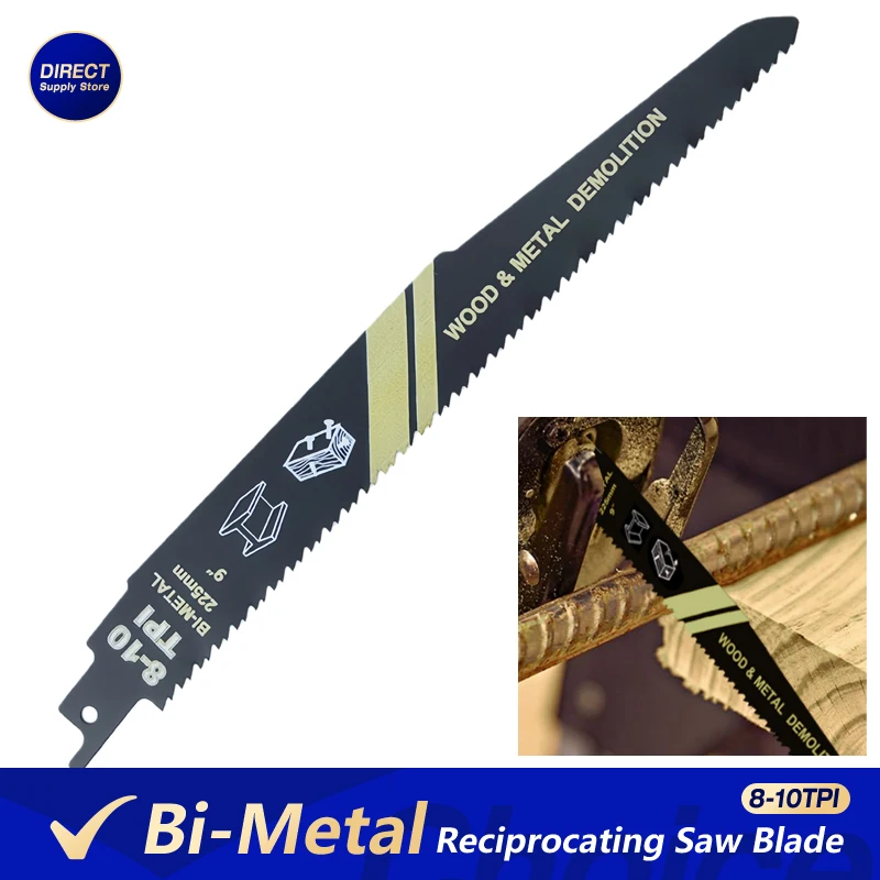 1piece Bi-Metal 9inch(225mm)  Reciprocating Saw Blade 8-10TPI M2 Material Cutting for Wood Nail Metal Tube