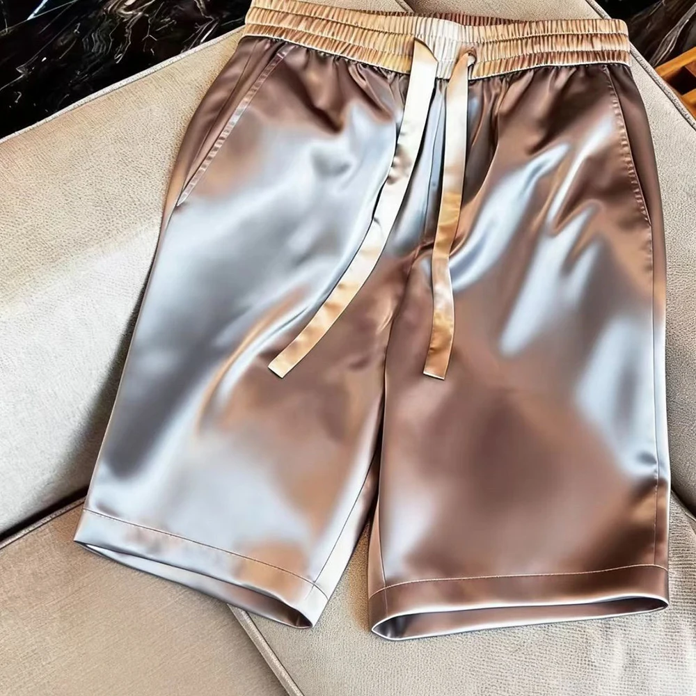 

Mens Acetate Fiber Satin Thin Casual Shorts Summer Streetwear Fashion Youth Breathable Niche Daily Plain Outdoor Shorts 2026 New