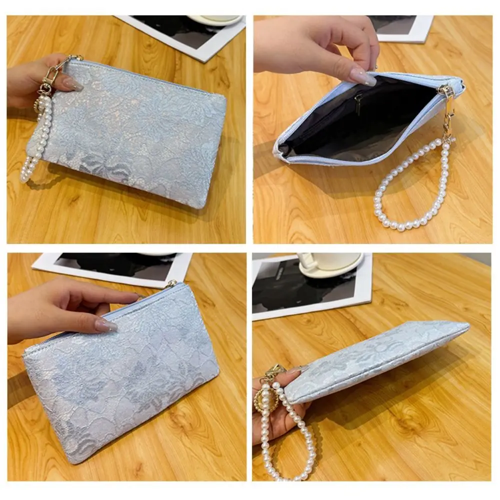 Elegant Large Capacity Women Wallet Pearl Chain Lace Storage Bag Party Bag Girl