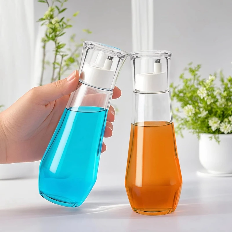 Mouth Wash Dispensers,8.8ozglass Mouthwash Dispenser,Small Clear Mouthwash Container for Kitchen and Bathroom 2pcs-A51M