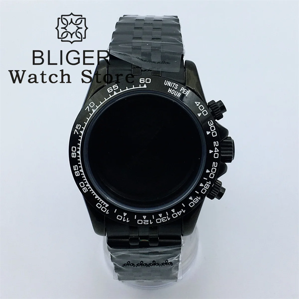 BLIGER 39mm For VK63 Movement Case Japan Quartz Chronograph Multi-functional Sapphire Crystal Stainless Steel Bracelet