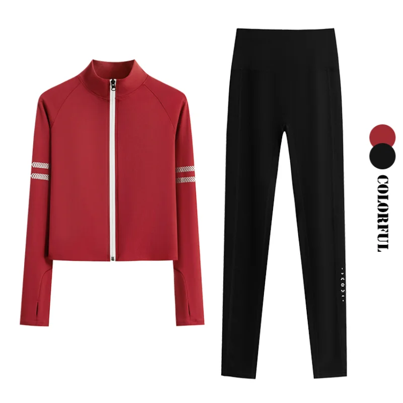 Drur conjunto de treino de duas peças feminino bodycon agasalho manga longa jaqueta de corrida combinando calças jogger ginásio roupas de fitness