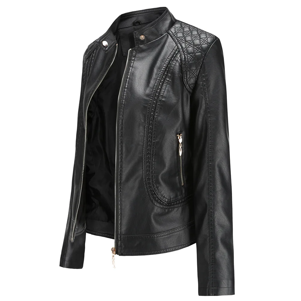 Casual Autumn Black Faux Leather Jackets Zipper Basic Coat Turn-down Collar Motor Biker Jacket Women Coats Oversize S-4XL
