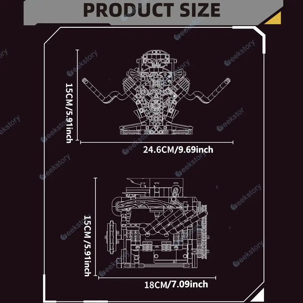 665pcs V8 Engine Model MOC Building Blocks Set Car Parts K96202 Ornaments With APP Programming Motor Drive DIY Toys Bricks Gift