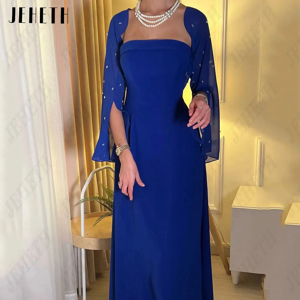 JEHETH Formal Saudi Arabia Women Evening Dress Strapless A-Line Chiffon Ankle Length Party Gown Vestidos De فساتين مناسبة رسمية