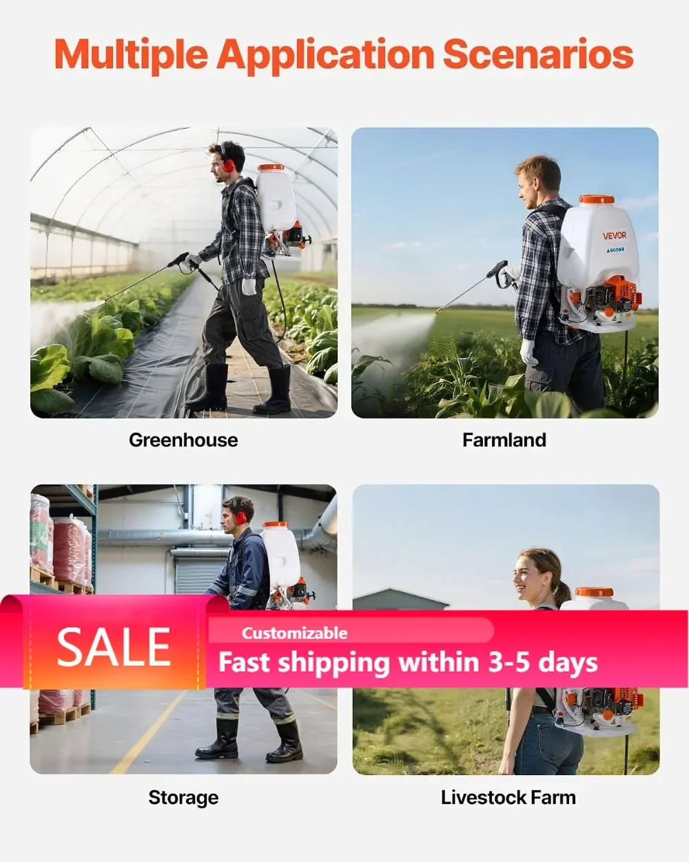 Gas Backpack Sprayer 26.5CC 0.9HP 6.5Gal Tank Lawn Sprayer 24in Wand Nozzles Gardening Farming
