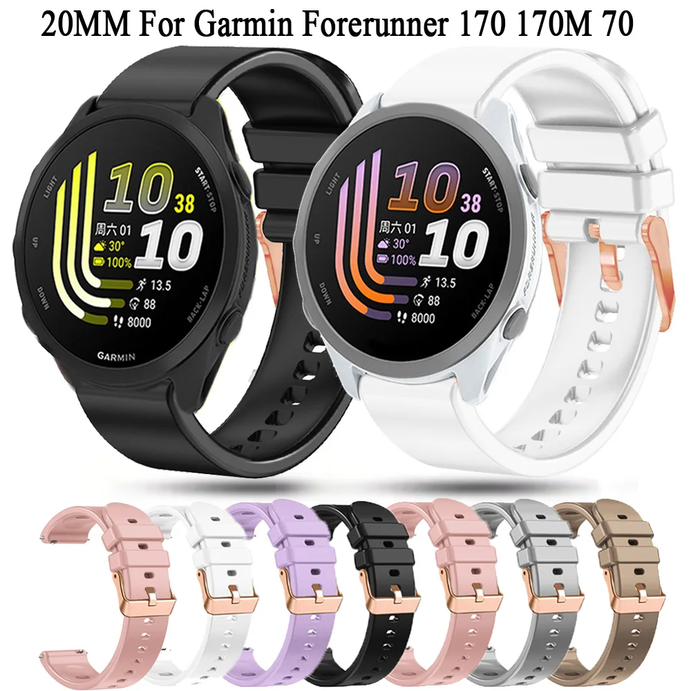 Correa de silicona de 20mm para reloj Garmin Forerunner170 70 170M 255 165 245 Music Venu SQ 2 Plus Band Vivoactive3 5 6