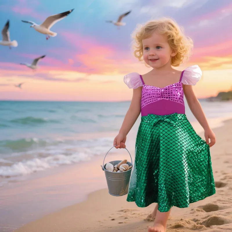

XT8Summer Daily Vestidos Dress Girls Mermaid Casual Outdoor Clothes Children's Sleeveless Colorful Cotton Print Costumes DrXT6@!