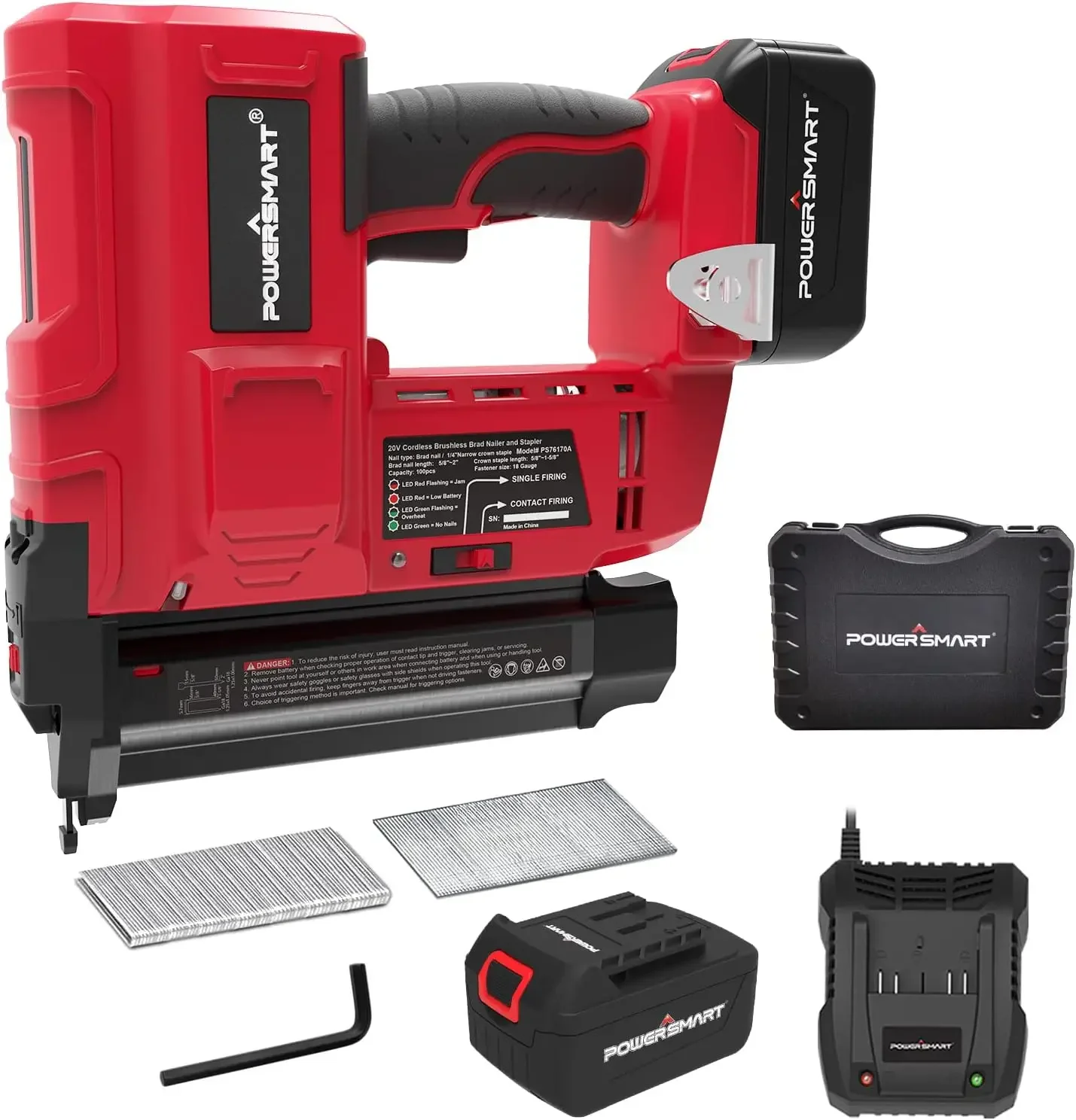 20V Cordless Brad Nailer Kit, 18 Gauge 2 in 1 Brad Nail/Staple Gun with 4.0Ah Lithium-Ion Battery and Fast Charger, 1