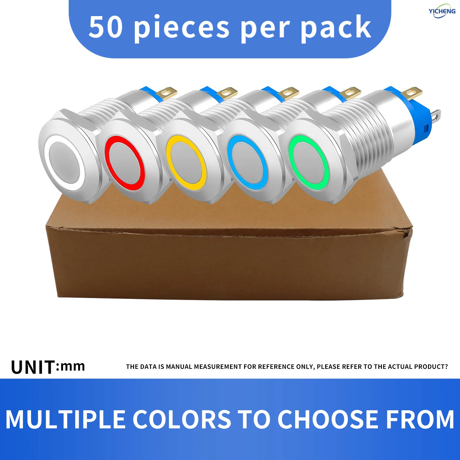 

50pcs Boxed 16MM Stainless steel button switch,Waterproof IP67,LED Lamp voltage 3V~220V,Supports OEM,custom made,wholesale.