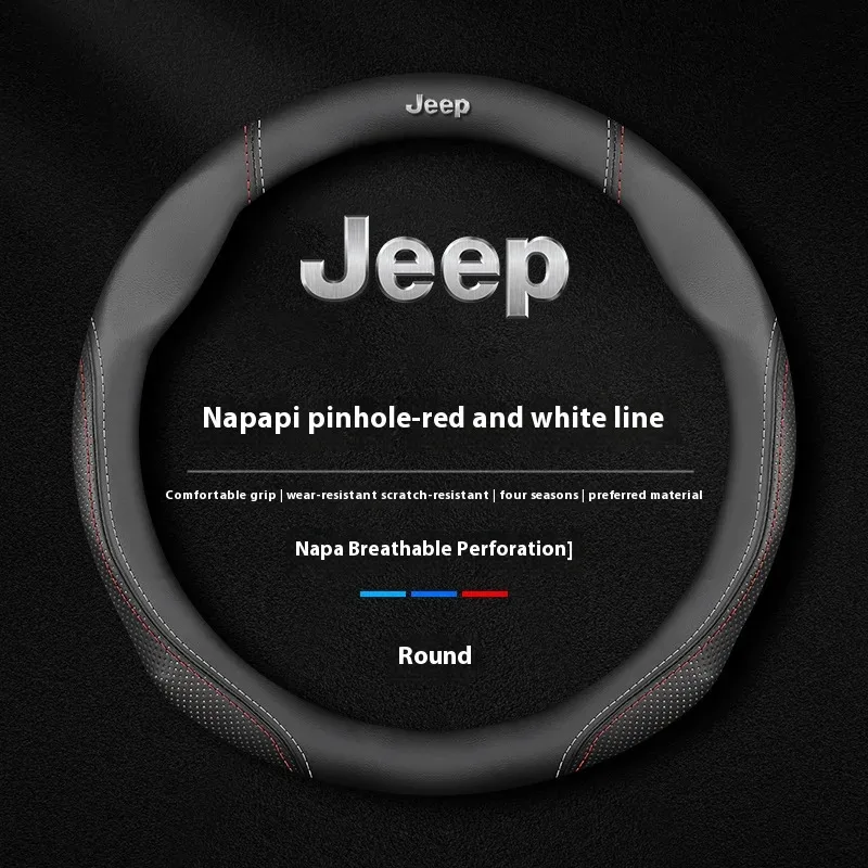 

Car Anti-Slip Leather Steering Wheel Cover Jeep Wrangler JK Patriot Commander Gladiator Renegade Grand Cherokee Compass Wagoneer