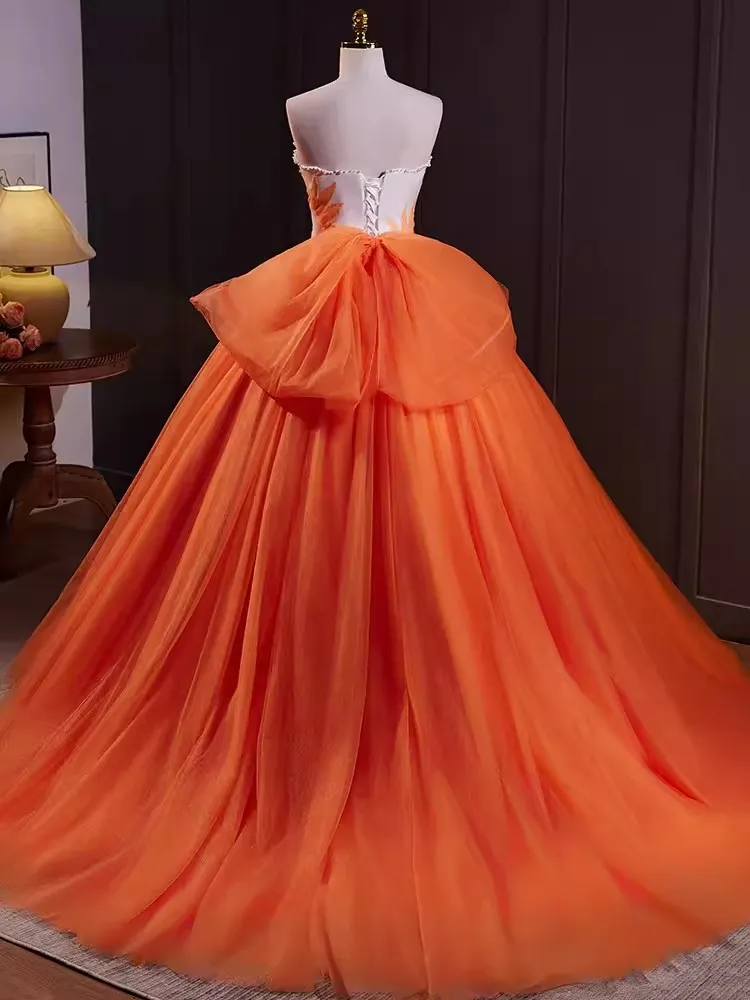 Vestidos De quinceañera para niña De 15 y 16 años, Vestido De baile con lazo, hombros descubiertos, naranja, árabe saudita, fiesta De graduación, ocasión