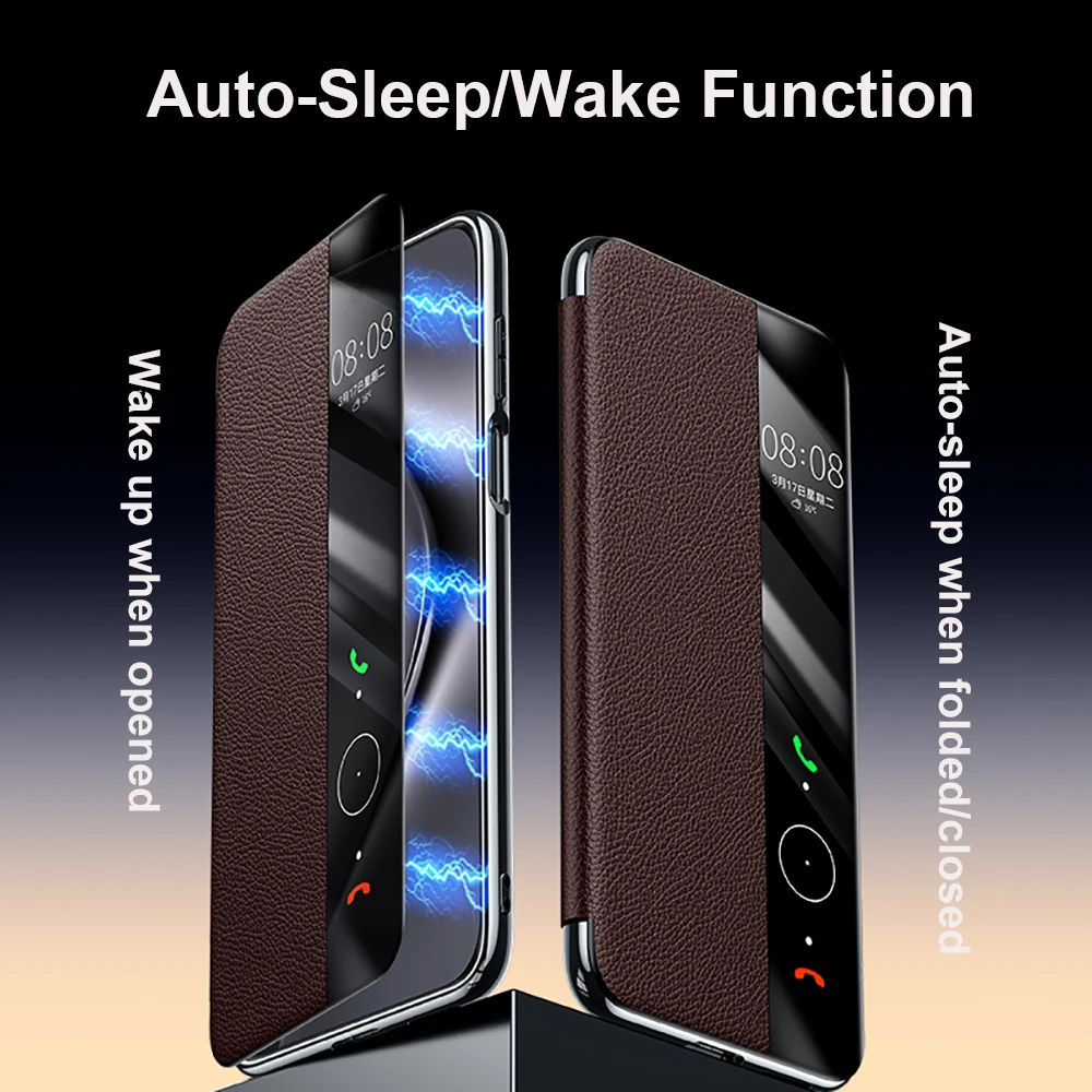 

‌Luxury Genuine Leather Window view Smart Sleep Magnetic Case‌ For Huawei Pura80 Pura 80 Pro Ultra Cover Shockproof coque Funda