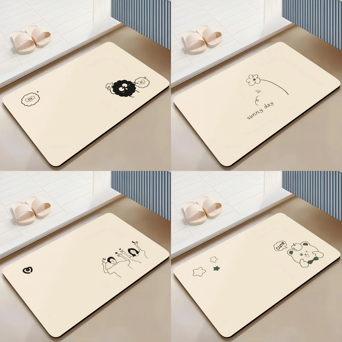 VIKAMA Diatomite Bathroom Mat Fresh Simple Painting Style Design Kitchen Bathroom Entrance Quick Drying Non-slip Carpet